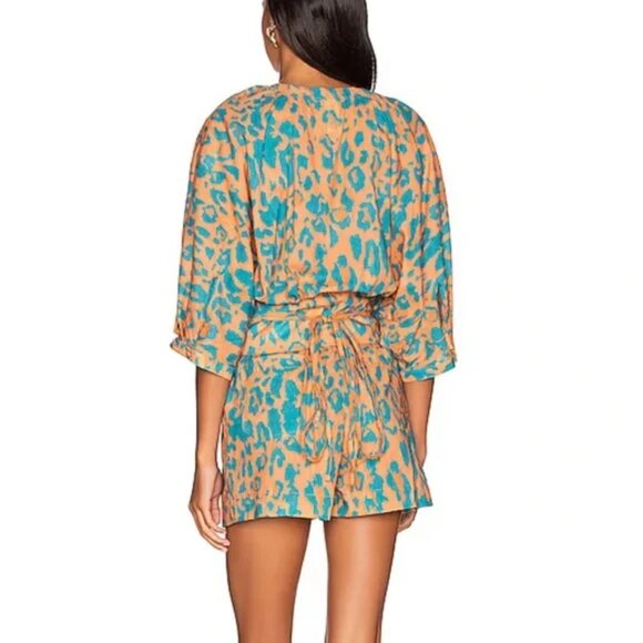 🖤 Agua Bendita Balam Linnea Romper, Orange and Blue Leopard(Nuly) Size Large - Picture 2 of 12